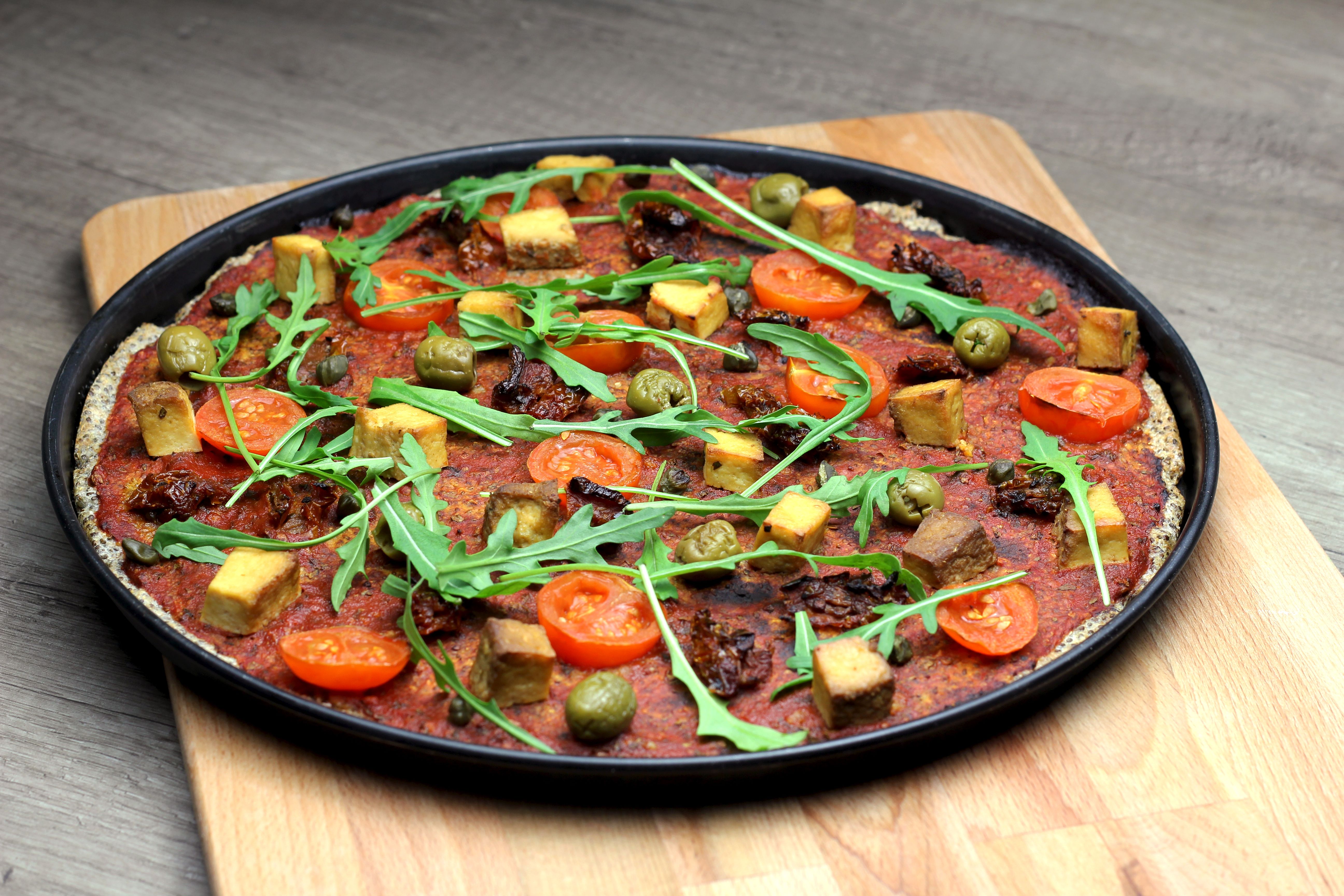 An unusual pizza with no cheese